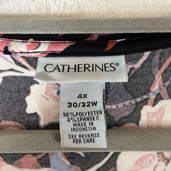 Catherines Women 4X Strawbridge Fit & Flare Dress‎ Black Floral Soft Knit - Picture 4 of 11
